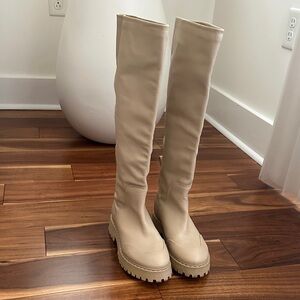 & OTHER STORIES CREAM TO KNEE LEATHER BOOTS LUG SOLE SIZE 37 US7